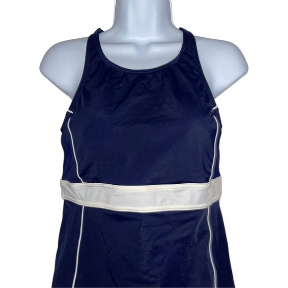 Lands End Womens Tankini Top 10 Solid Color Navy Blue Padded Wire Free Bra - Picture 2 of 9